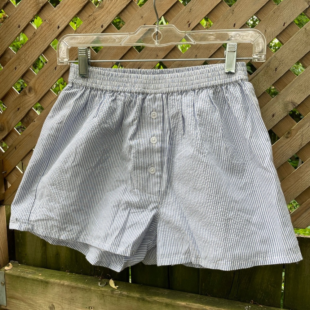Nasty Gal Blue and White Striped Boxer Shorts